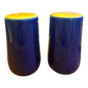 Vintage Fusions Ceramic Salt & Pepper Shaker Set Blue & Yellow 3.5" Tall